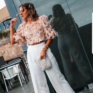 NWT Zara Fluffy Rose Gold Sequin Top